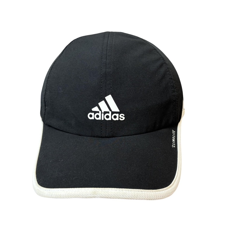 Adidas Hat Cap Strap Back Black White Climalite Mesh Athletic Running Mens